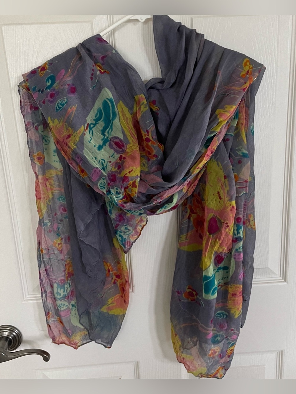 Oversized Gray Floral Design Sheer Fashion Scarf
